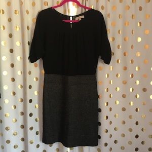 Black and grey herringbone dress
